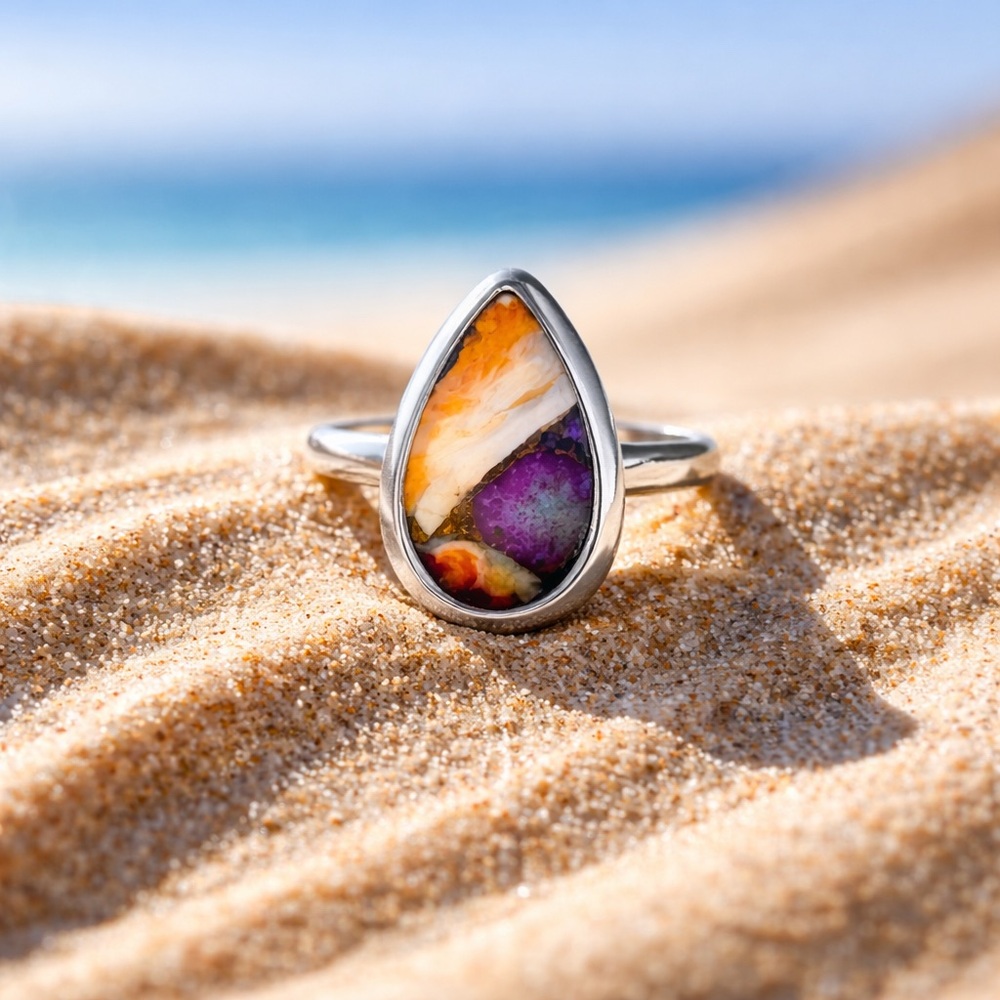 Spiny Oyster Purple Turquoise Ring - Picture 10 of 13